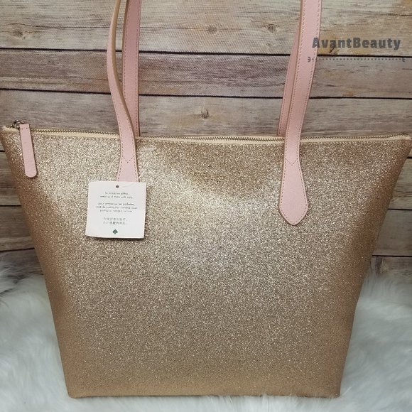 kate spade Handbags - Kate Spade Joeley Glitter Rose Gold Tote New